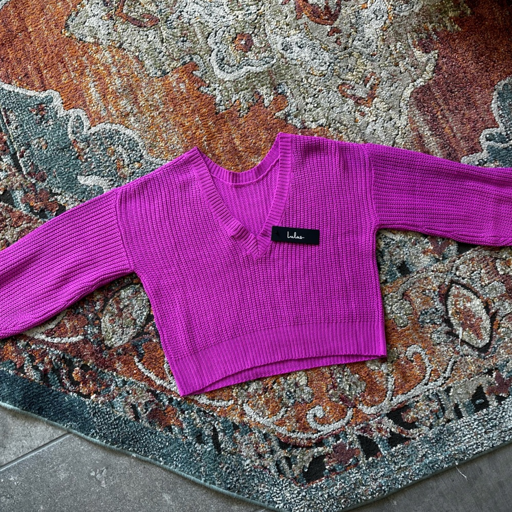 Hot purple v-back sweater. XS. Never Worn. Tags intact